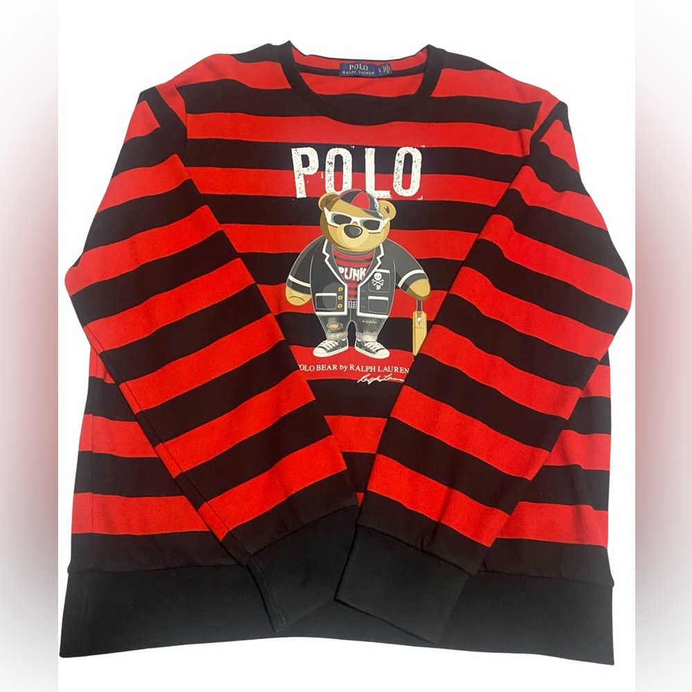 Polo by Ralph Lauren Black / Red Striped “Punk Bear” Sweatshirt!!!